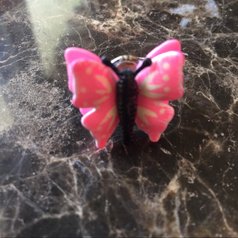 Vintage Pink Enameled Butterfly Ring